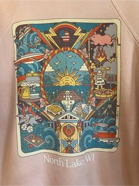 North Lake, WI crew neck sweater colorful and fun!